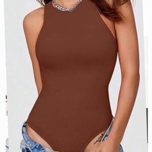 NEW Cyanstyle Brown Halter Bodysuit Womens Small
